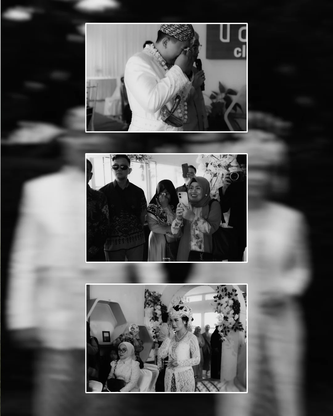 Triptych hitam-putih momen sungkeman penuh air mata haru orang tua